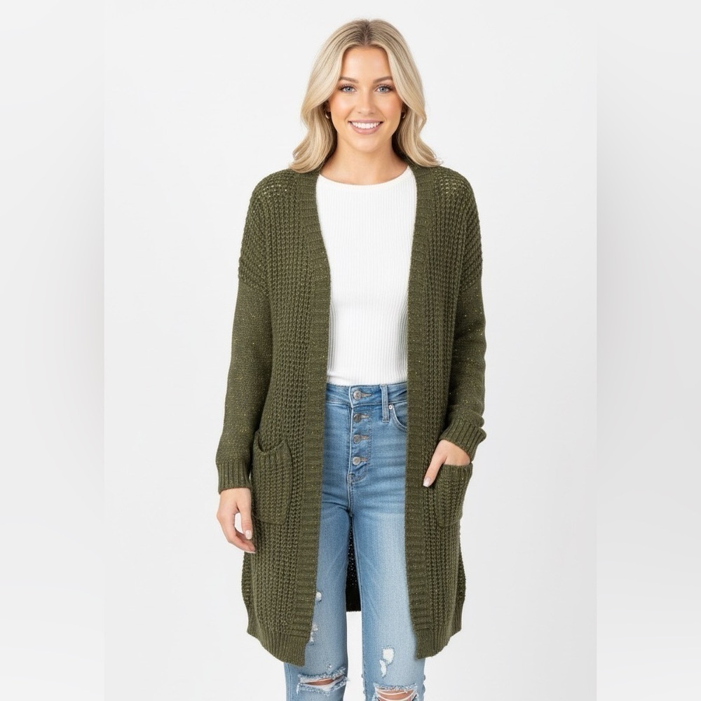 Green knit sweater cardigan with pockets size medium/large